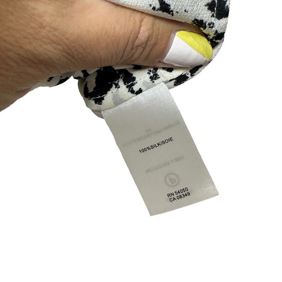 ROBERT RODRIGUEZ Womens 2 White Black Silk Brushstroke Layered Tie Neck Blouse - Picture 12 of 13